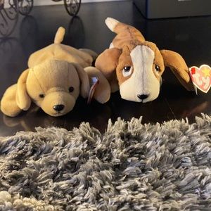 TRACKER THE BASSET HOUND & FETCH *RETIRED AND RARE TY BEANIE BABYS*